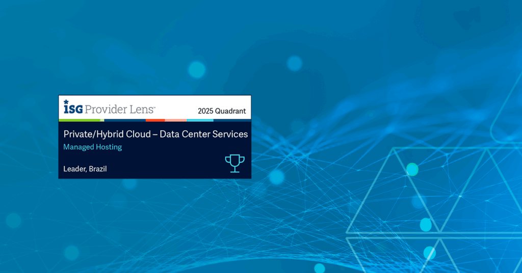 Selo de reconhecimento ISG Provider Lens™ 2025, destacando a liderança da Skynova em Managed Hosting.