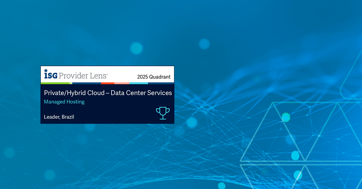 Selo de reconhecimento ISG Provider Lens™ 2025, destacando a liderança da Skynova em Managed Hosting.